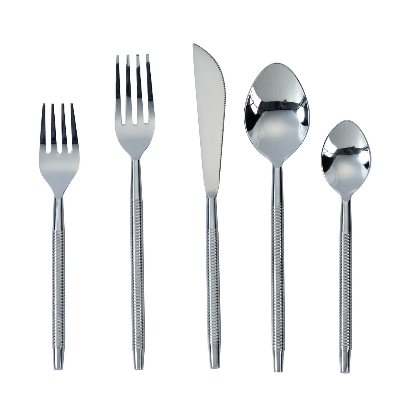 Ribbed - Stainless Steel Flatware (Set of 5) - Silver
