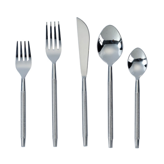 Ribbed - Stainless Steel Flatware (Set of 5) - Silver