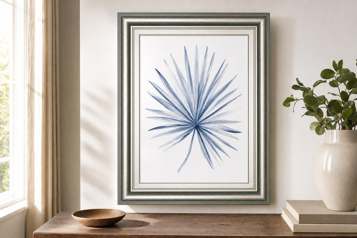 22x26 Indigo Tropical Leaves II By Megan Meagher - Blue