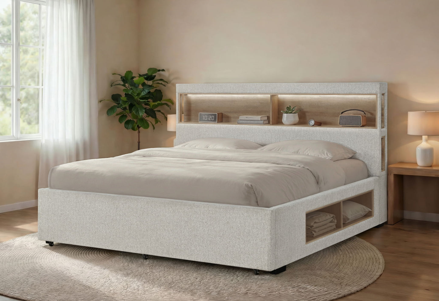Sadie / Clara - 5 Piece Queen Bedroom Set (Bed, Dresser & Mirror, Nightstand, Chest) - Beige