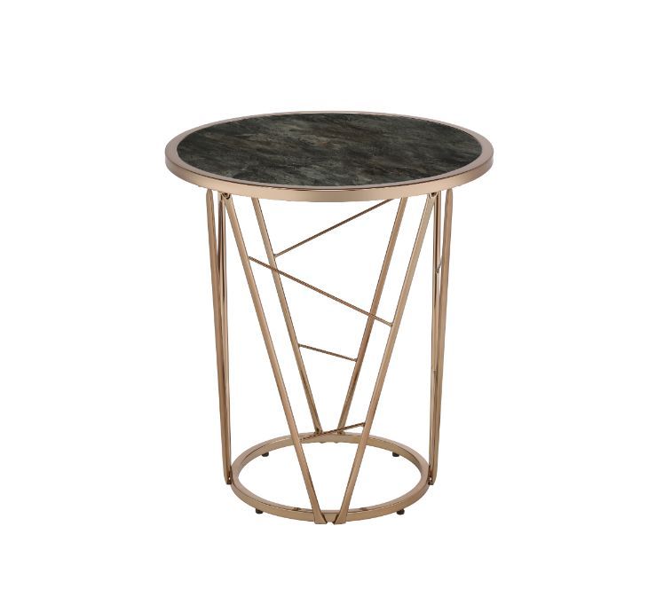 Cicatrix - End Table - Faux Black Marble Glass & Champagne Finish