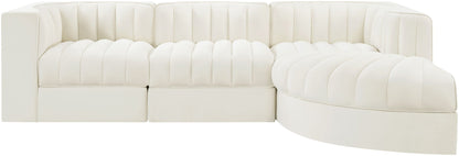 Rummi - Velvet Performance Fabric Upholstered 4 Piece Modular Sectional, With Reverse Corner Chair