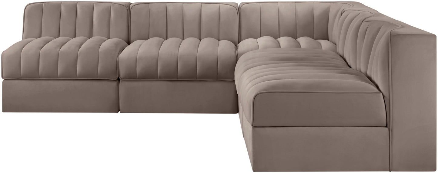 Rummi - Armless Velvet Performance Fabric Upholstered 5 Piece Modular Sectional