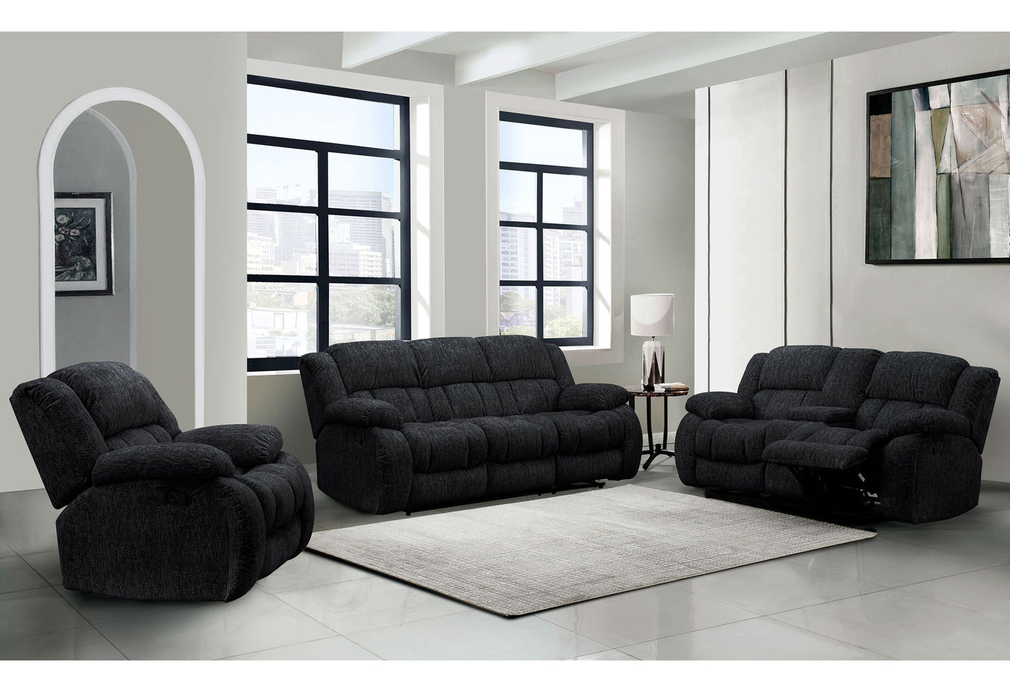 U250 - 3 Piece Living Room Set (Reclining Sofa / Console Reclining Loveseat / Glider Recliner) - Ebony