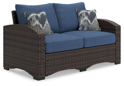 Windglow - Blue / Brown - Loveseat With Cushion