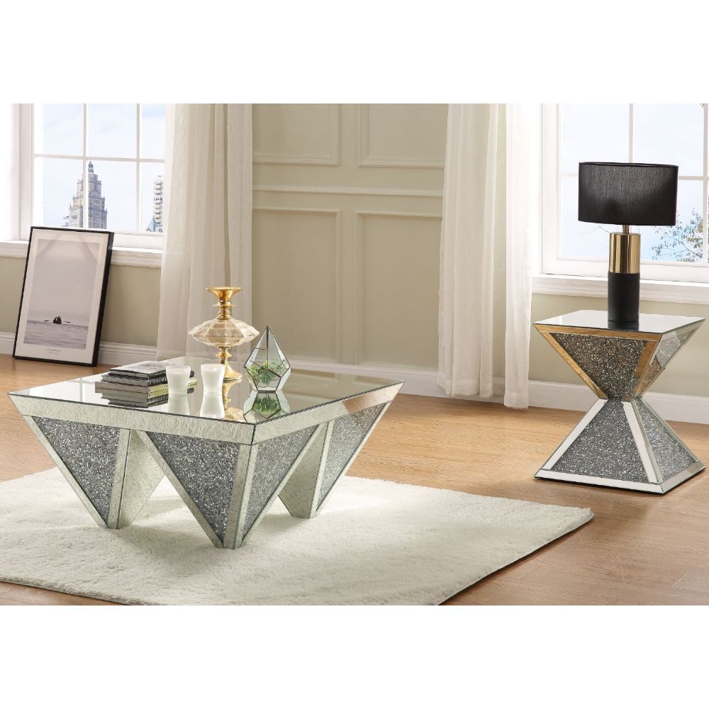 Noralie - Coffee Table - Mirrored & Faux Diamonds - 19"