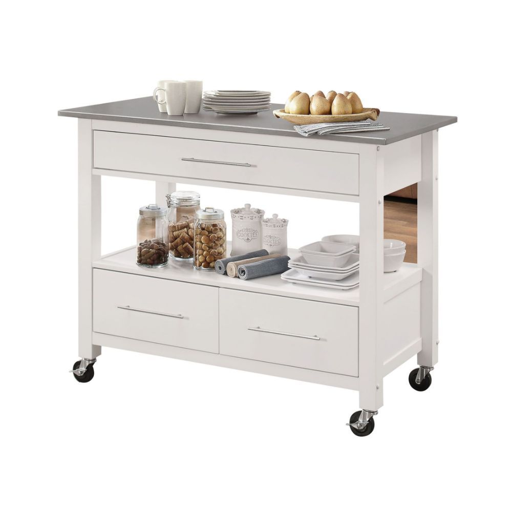 Ottawa - Kitchen Cart - Stainless Steel Top & White