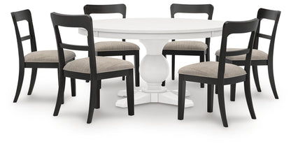 Greddinton - Round Dining Table Set - Black Chairs