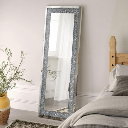 Valerie - Crystal Inlay Rectangle Floor Mirror - Silver