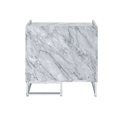 Azrael - Accent Table - White Printed Faux Marble & Chrome