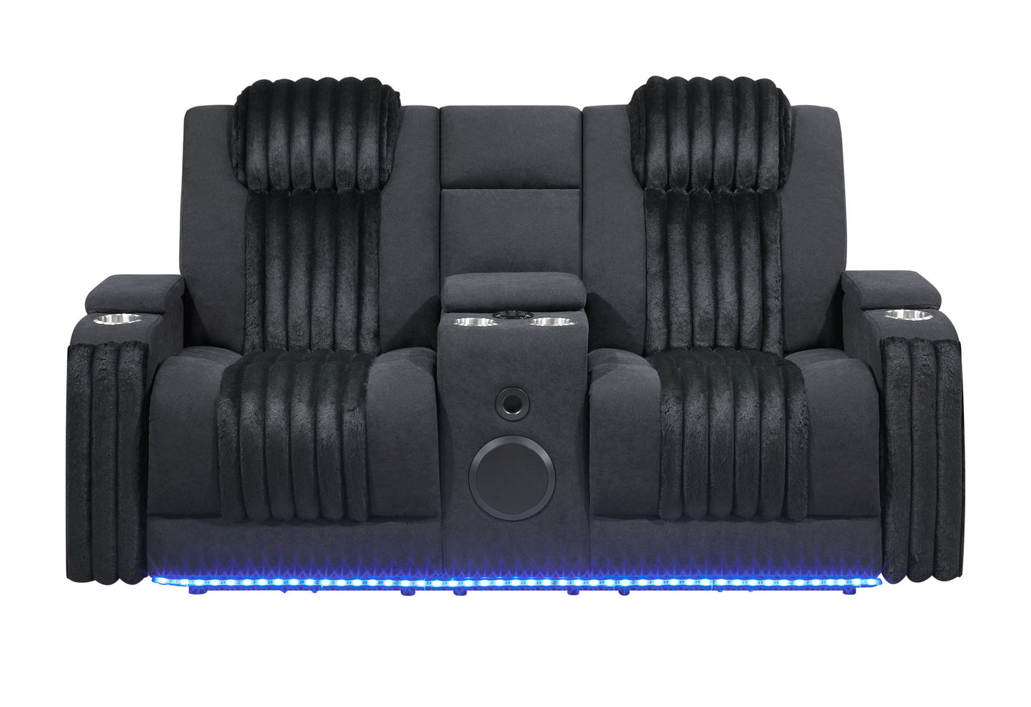 U8000 - Power Reclining Loveseat With Console, Power Headrest, LED Light, Bluetooth Speaker - Black