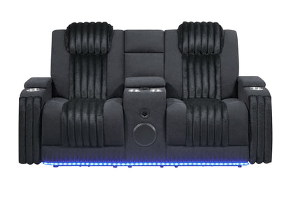 U8000 - Power Reclining Loveseat With Console, Power Headrest, LED Light, Bluetooth Speaker - Black