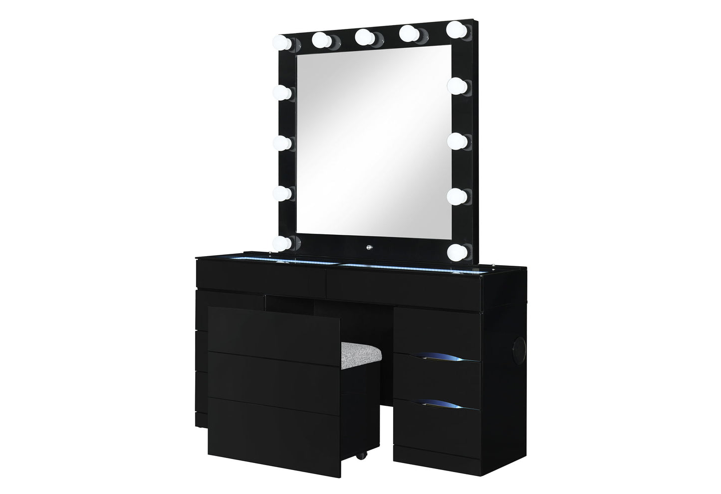 Ella - Vanity Set With Storage Stool - Black
