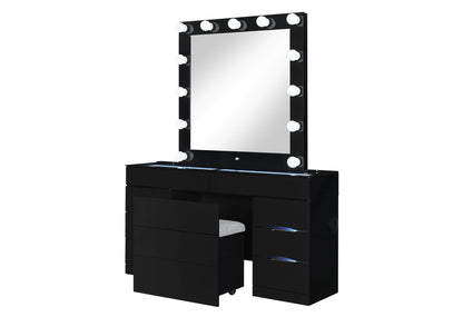 Ella - Vanity Set With Storage Stool - Black