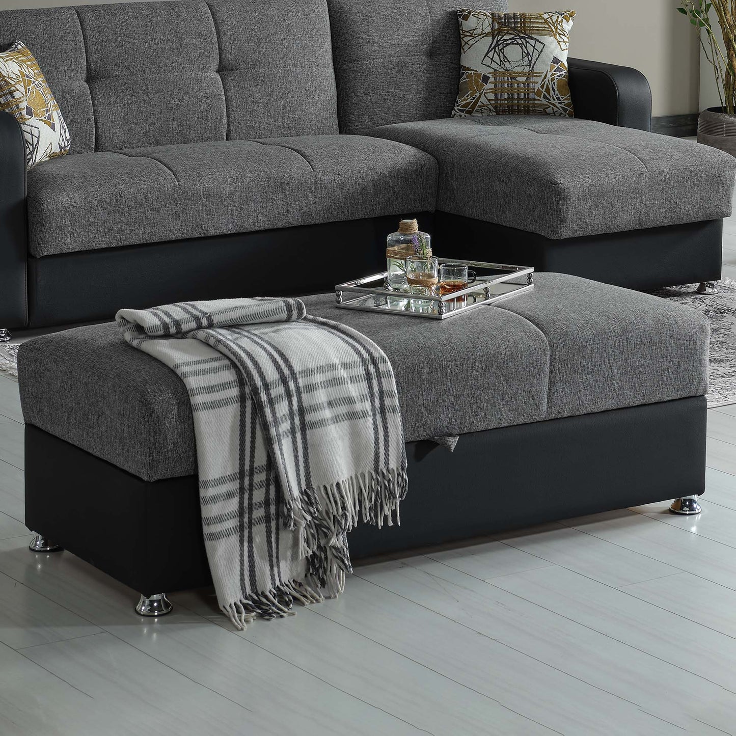 Ottomanson Harmony - Upholstered Convertible Ottoman With Storage - Gray PU