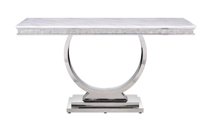 Zander - Accent Table - White Printed Faux Marble & Mirrored Silver Finish