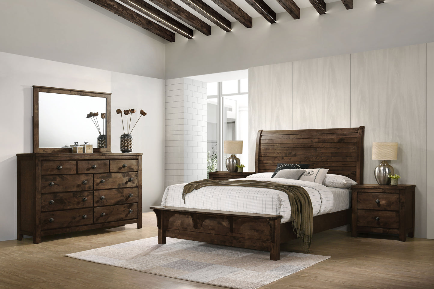 Blue Ridge - 6/0 Western King 5 Piece Bedroom Set (Bed, Dresser, Mirror, 2 Nightstands) - Dark Brown