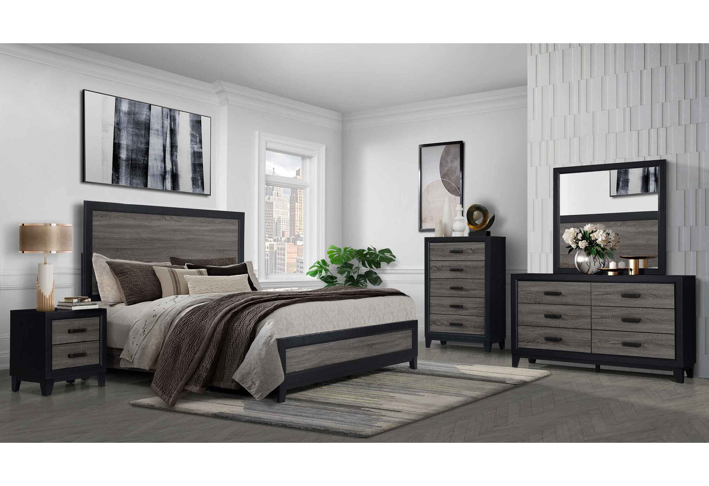 Lisbon - 5 Piece Queen Bedroom Set - Gray / Black