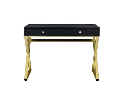 Coleen - Writing Desk With USB Same Ac00894) - Black & Brass
