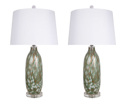 "Verdant Glow" Art Glass Table Lamp (Set of 2) - Green Art Glass