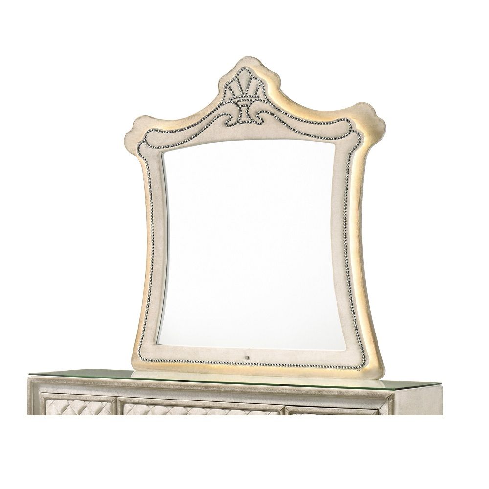 Lucienne - Mirror With LED - Beige Velvet