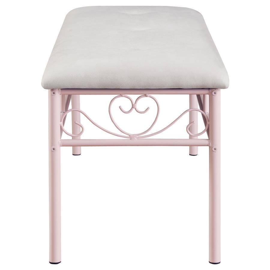 Massi - Fabric Upholstered Bench - White And Powder Pink