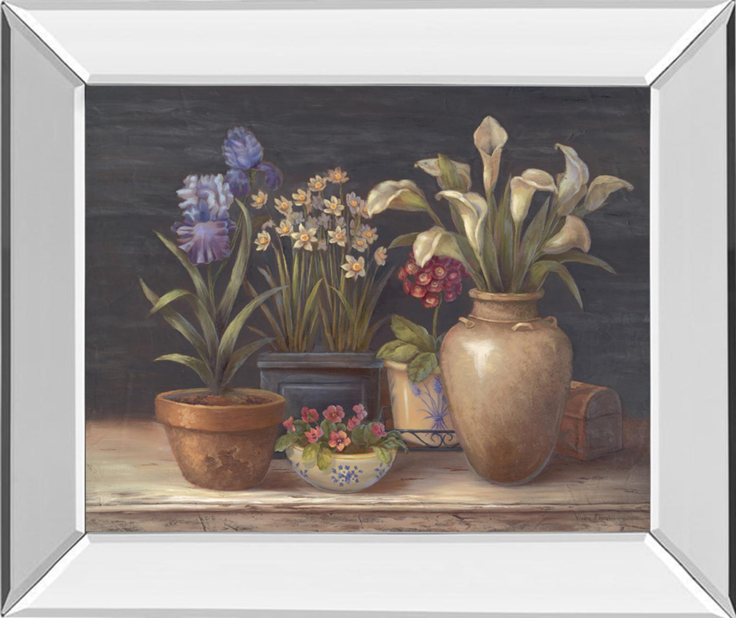Pottery Blooms - 22" x 26" Framed Wall Art - Light Brown