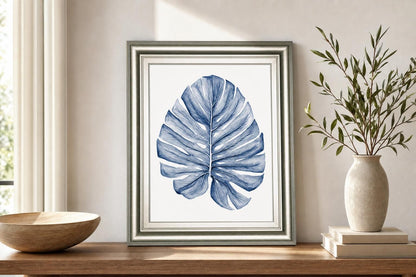 22x26 Indigo Tropical Leaves I By Megan Meagher - Blue