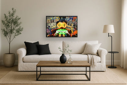 Neon Fortune Fowl - 25" x 37" Framed Wall Art