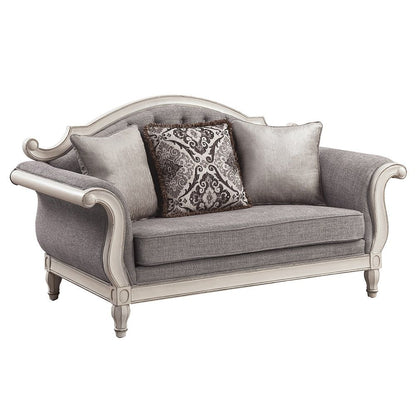 Florian - Loveseat With 3 Pillows - Gray & Antique White