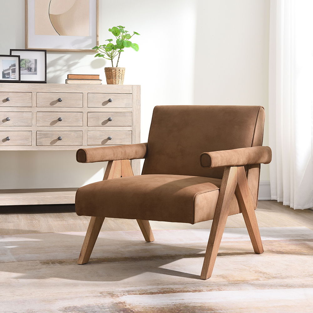 Zoey - Accent Chair - Chocolate Suede & Oak