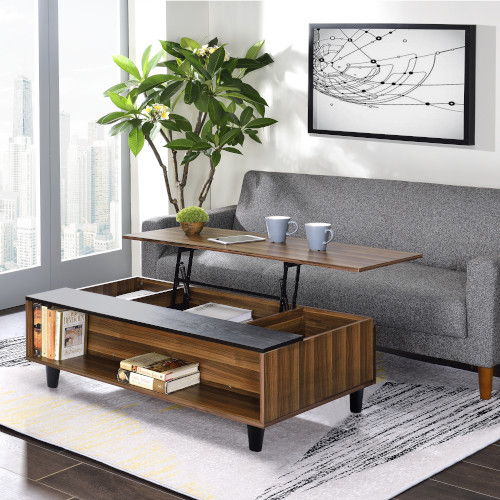 Avala - Coffee Table With Lift Top - Walnut & Black
