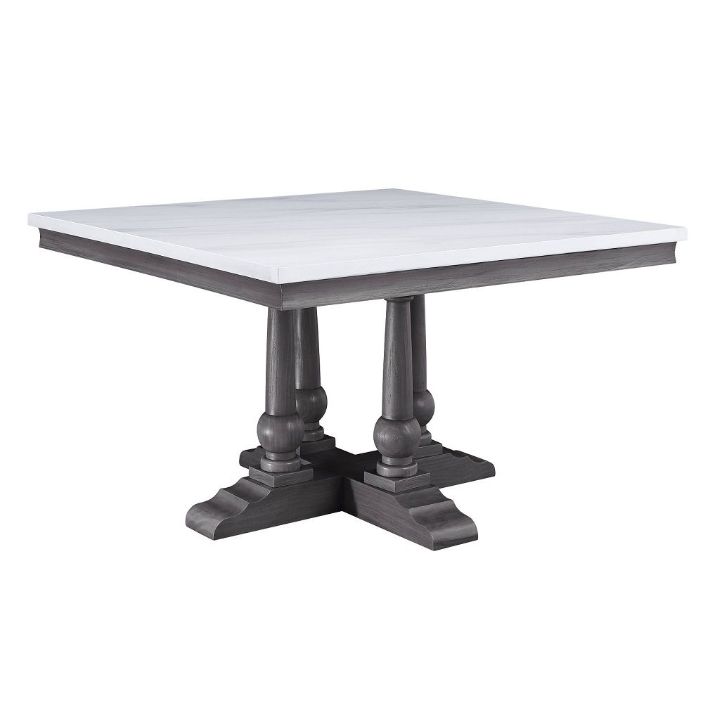 Yabeina - Square Dining Table - Marble Top Top & Gray Oak