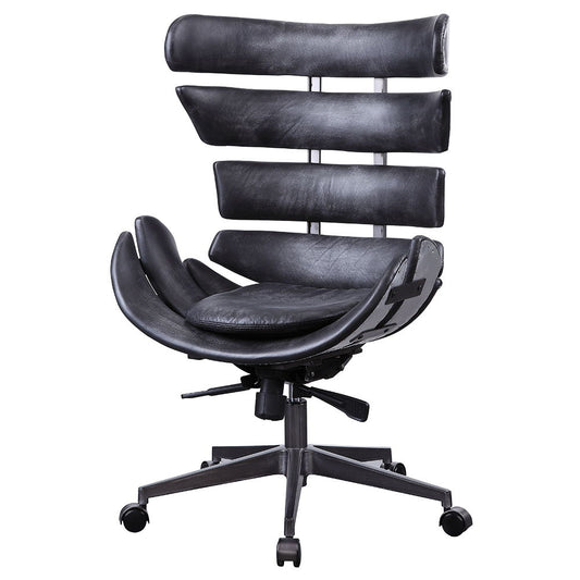 Megan - Office Chair - Vintage Black Top Grain Leather & Aluminum