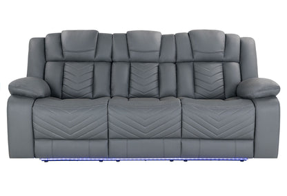 U7068 - 10 Power Reclining Sofa / Power Console Reclining Loveseat With LED - Gray