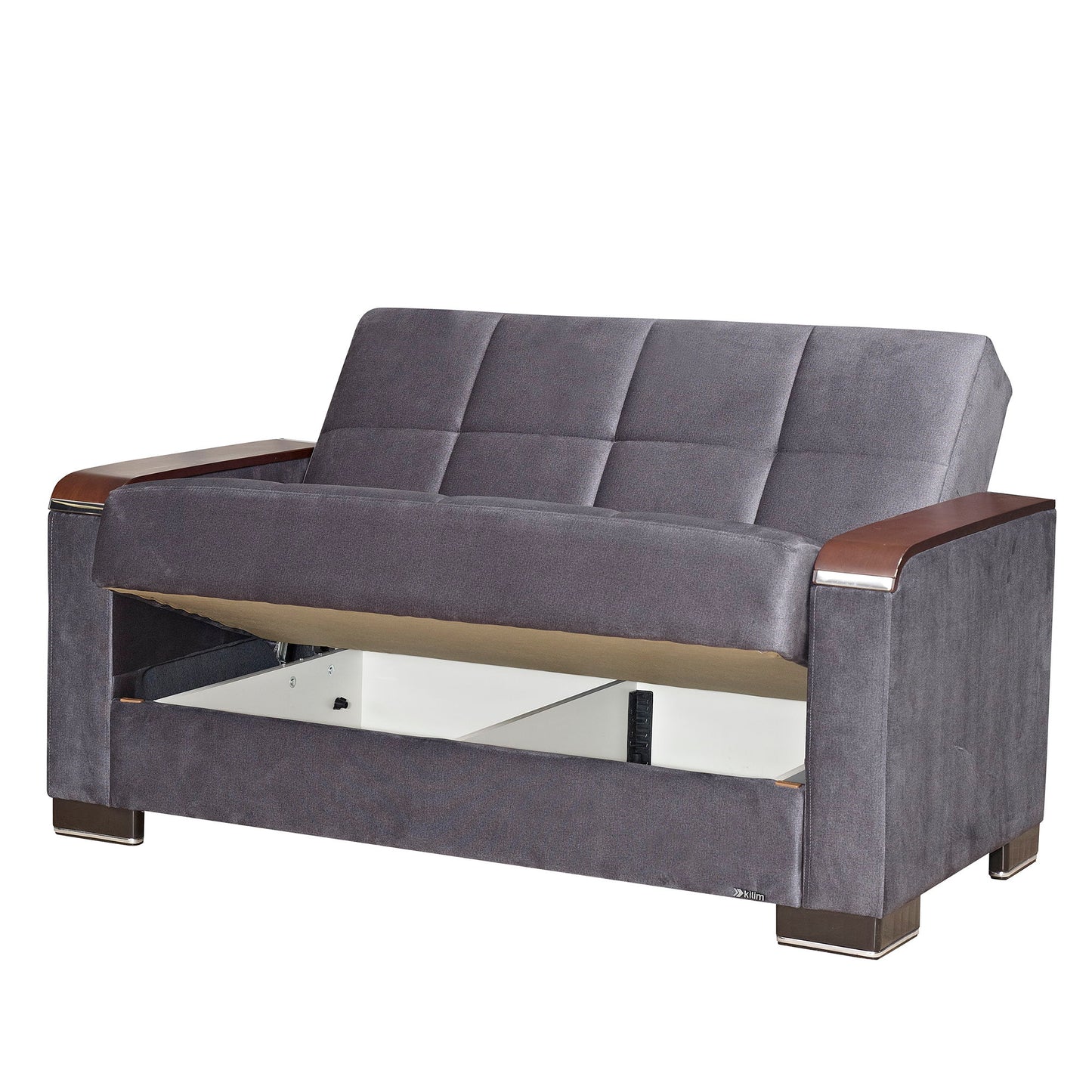 Ottomanson Armada X - Upholstered Convertible Wood Trimmed Loveseat With Storage - Microfiber