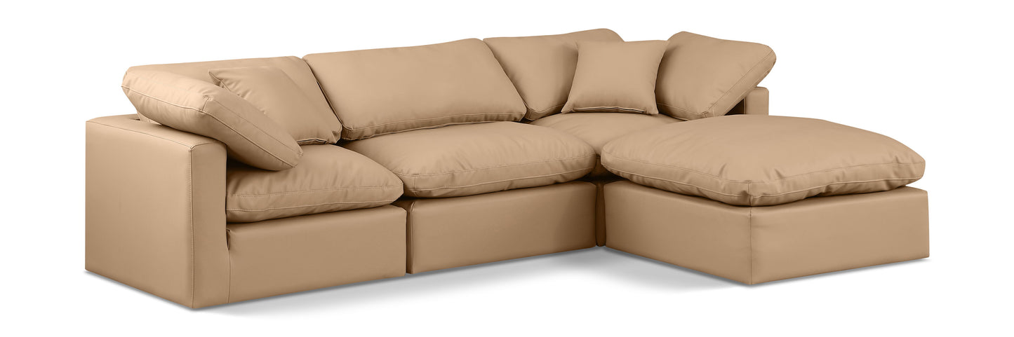 Indulge - Faux Leather 4 Piece Modular Sectional With Chaise - Tan