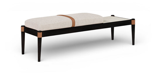 Nara - Linen Textured Fabric Upholstered Bench - Painted Black