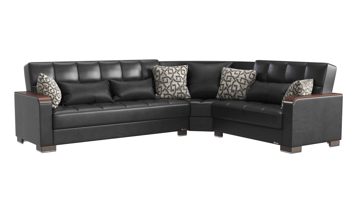 Ottomanson Armada X - Upholstered Convertible Wood Trimmed Sectional With Storage