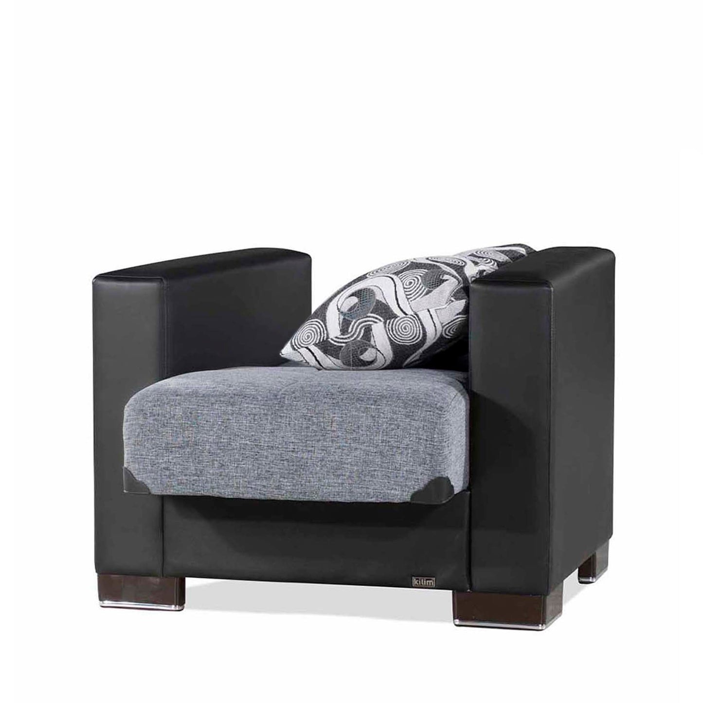 Ottomanson Armada - Upholstered Convertible Armchair With Storage - Gray/Black PU Polyester