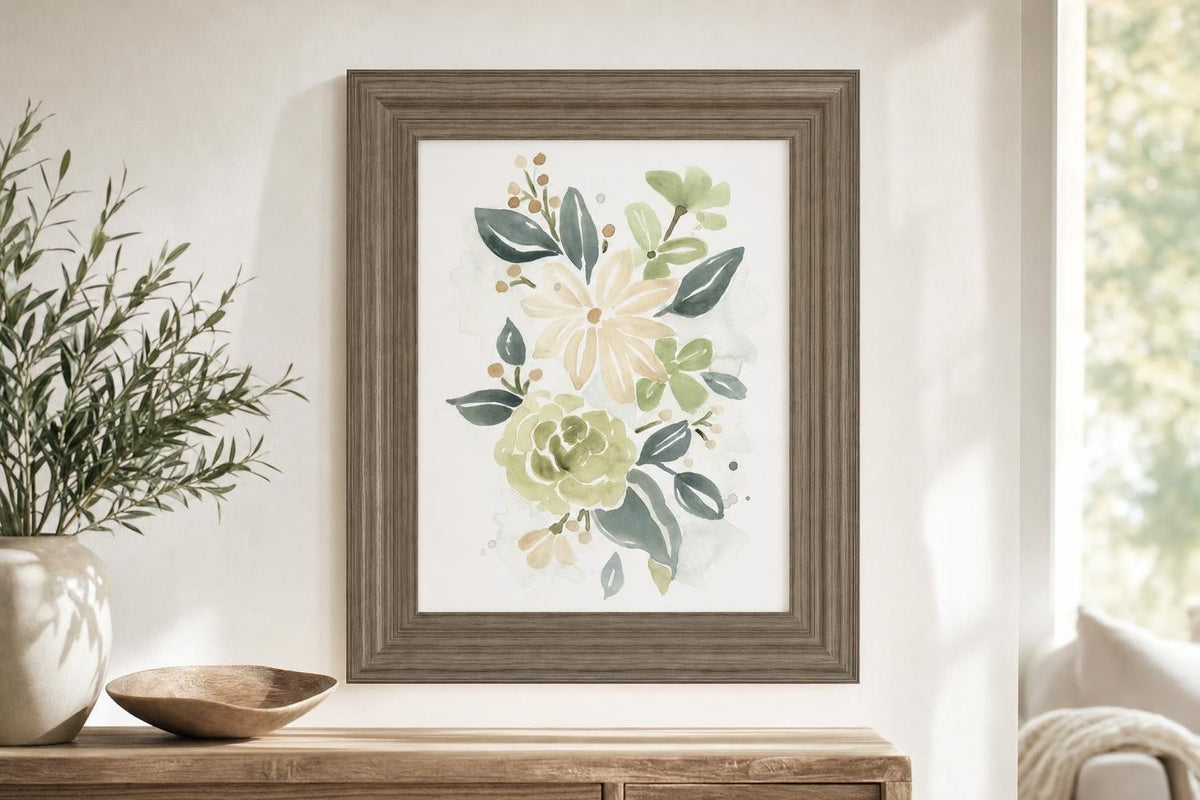 22x26 Spring Greens II By June Erica Vess - White