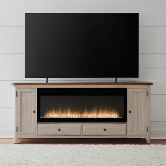 Fireplace TV Consoles - 80" Console With Fire FTS Set - Brown / White