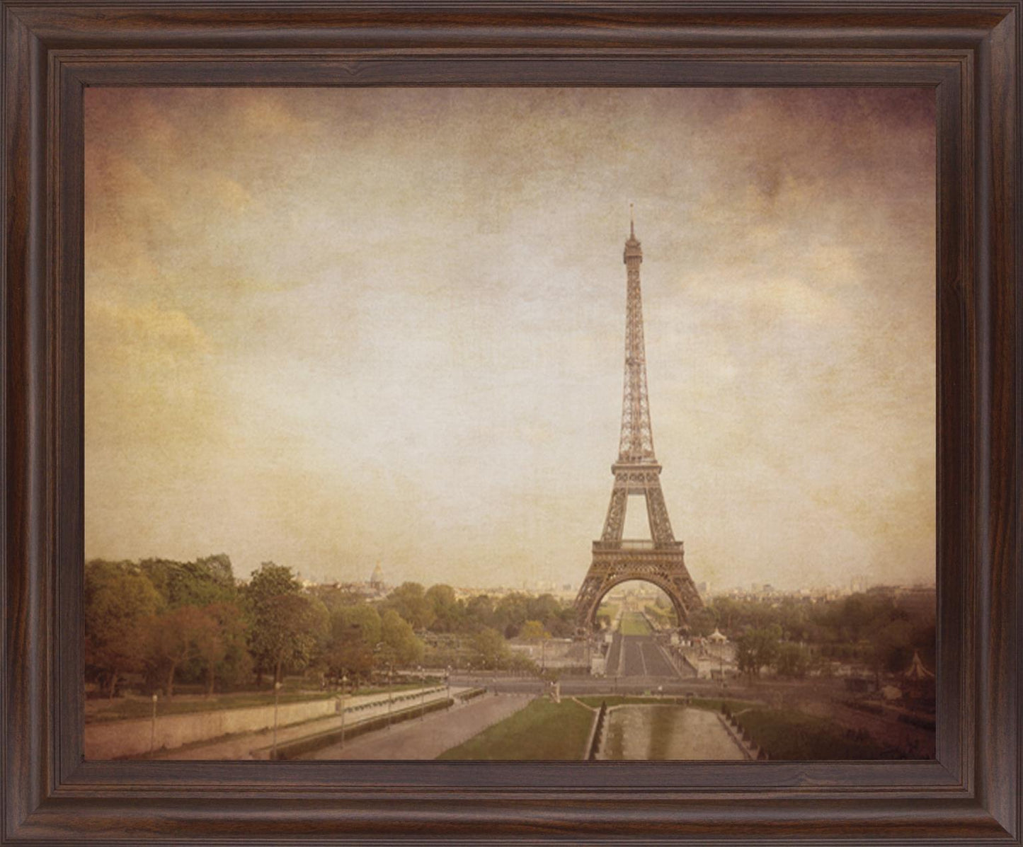 Sepia Eiffel View - 28" x 34" Framed Wall Art - Dark Brown