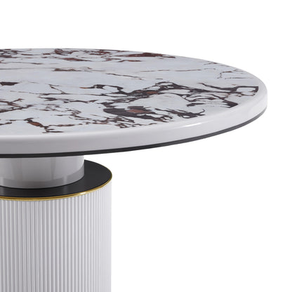 Vanessa - Marble Lacquer Round Dining Table - White