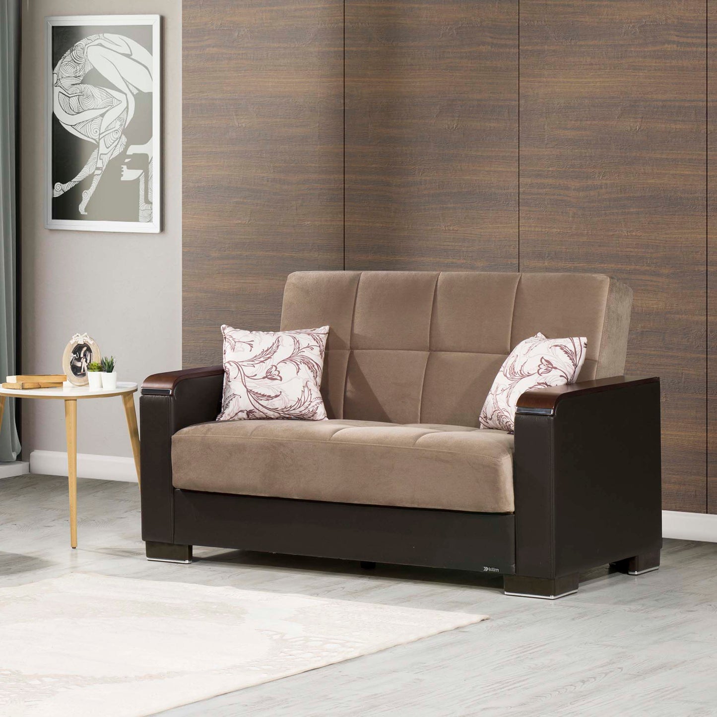 Ottomanson Armada X - Upholstered Convertible Wood Trimmed Loveseat With Storage