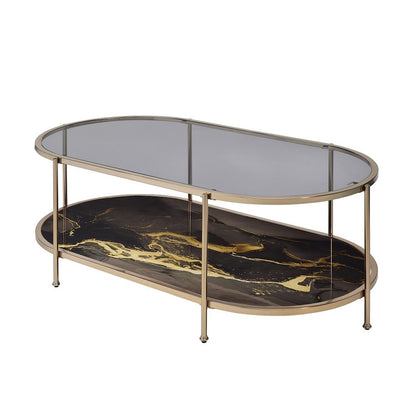 Fiorella - Coffee Table - Black Marble Print Champagne