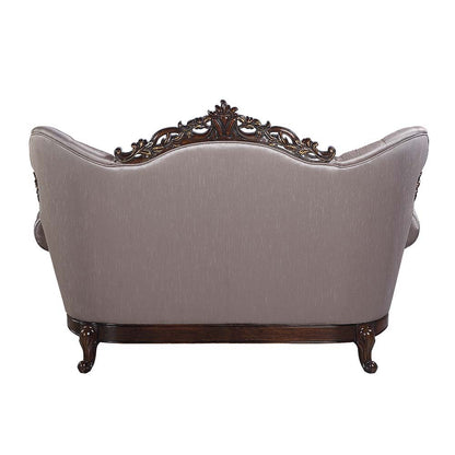 Benbek - Loveseat With 3 Pillows - Fabric & Antique Oak