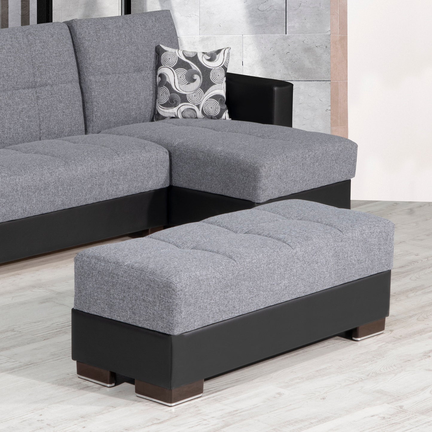 Ottomanson Armada - Upholstered Ottoman With Storage - Gray/Black PU Polyester