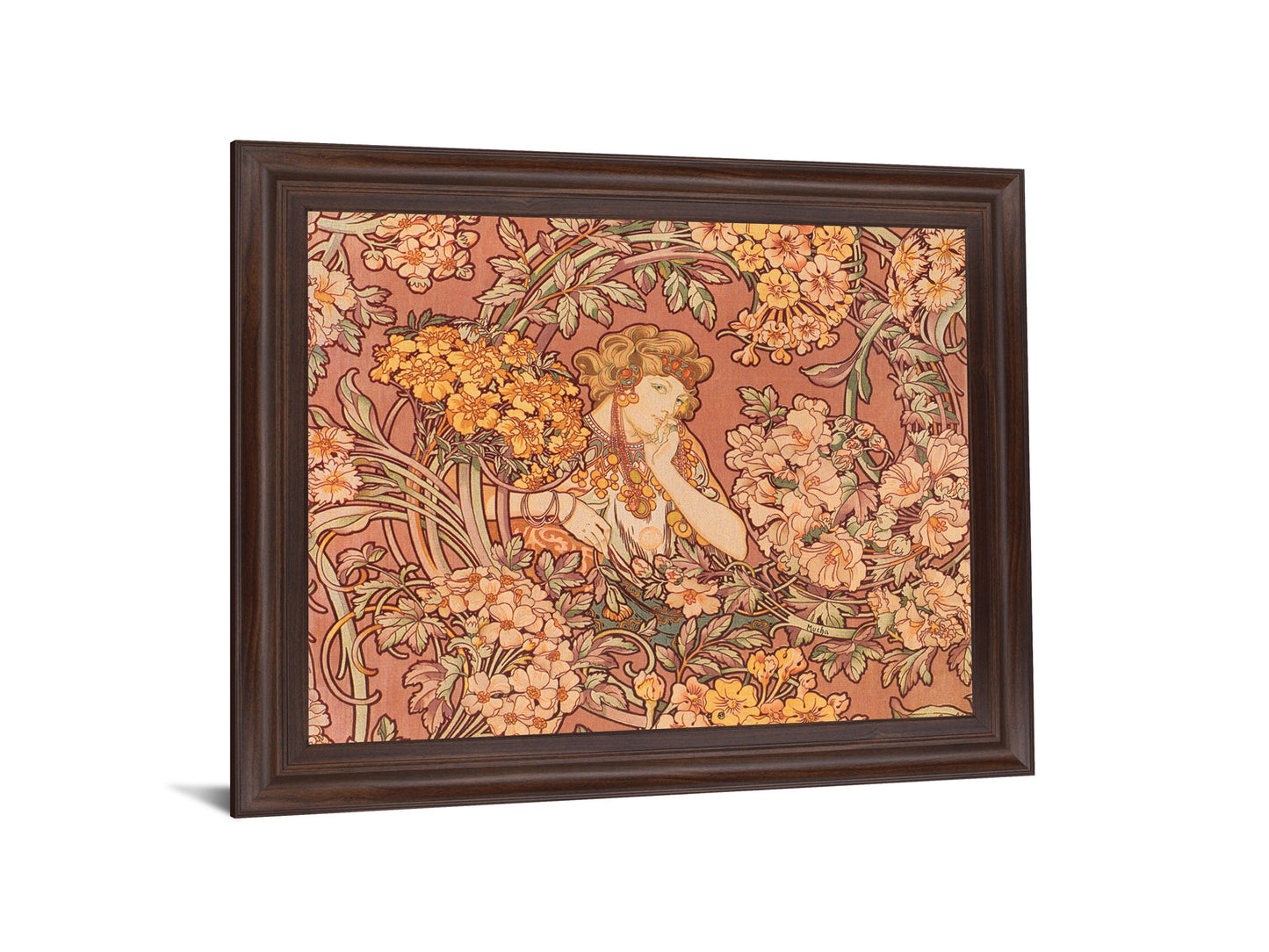 Whimsical Blossom Muse - 28" x 34" Framed Wall Art - Light Brown