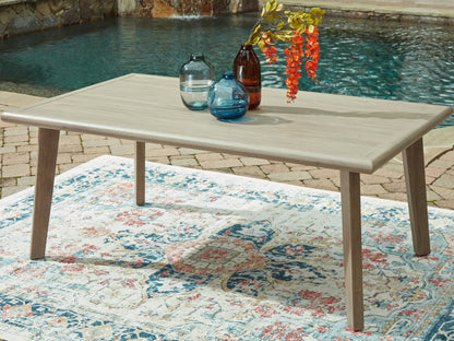 Cliff Trails - Rectangle Dining Table With Umbrella Option - Beige